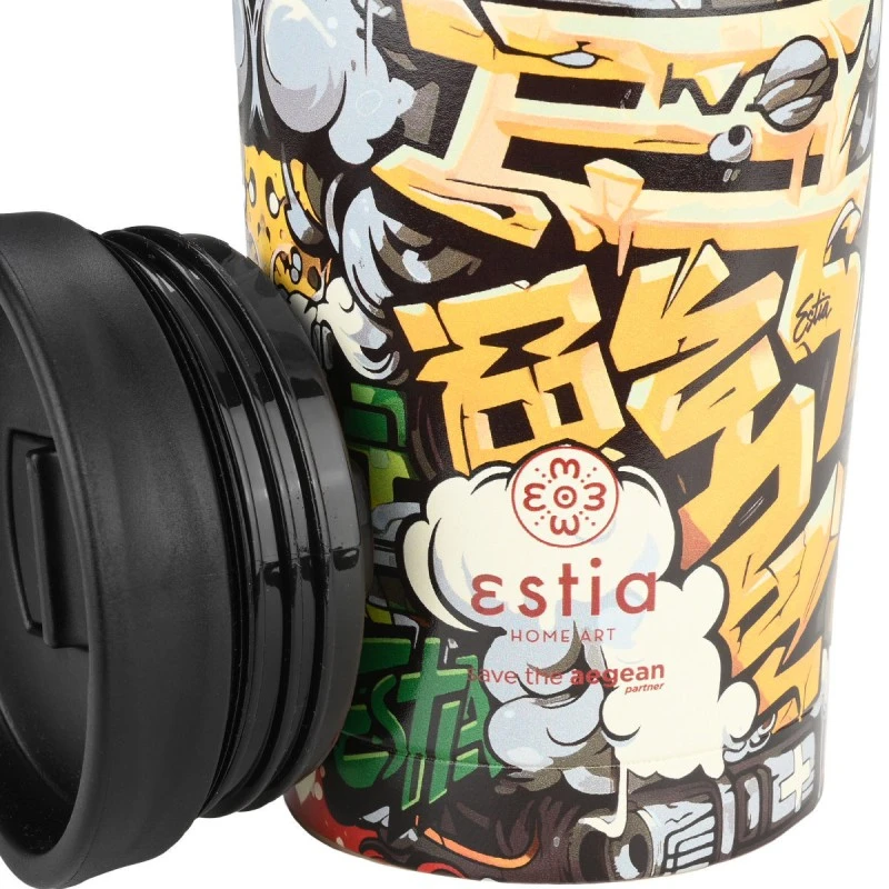 INSULATED TRAVEL MUG SAVE THE AEGEAN 350ml GRAFFITI RHYTHM