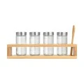 SPICE CONTAINERS BAMBOO ESSENTIALS SET OF 4 PCS WITH METAL LID &amp; BAMBOO BASE WITH SPOON