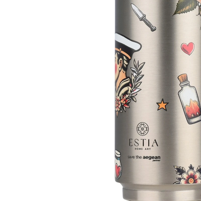 INSULATED BOTTLE  TRAVEL CUP SAVE THE AEGEAN 500ml OLD SCHOOL INK