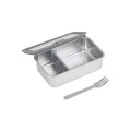 LUNCH BOX STAINLESS STEEL 1250ml WITH GLASS LID &amp; STAINLESS STEEL FORK