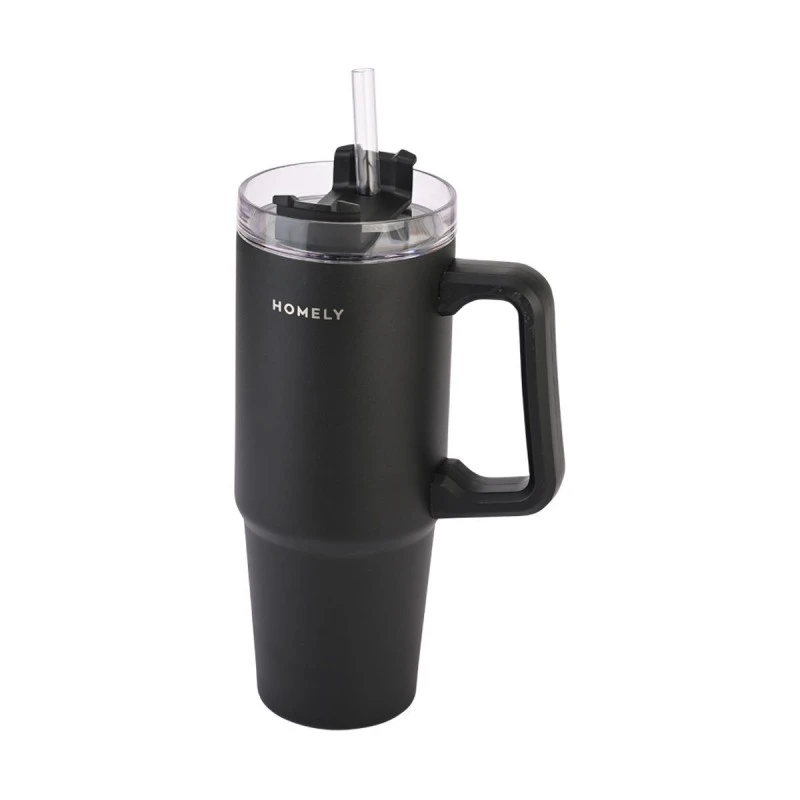 INSULATED BOTTLE STRAW TUMBLER HOMELY 900ml MIDNIGHT BLACK