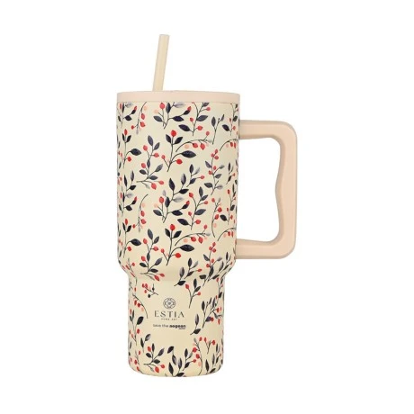 INSULATED STRAW TUMBLER XL SAVE THE AEGEAN 900ml BLOOM BEIGE