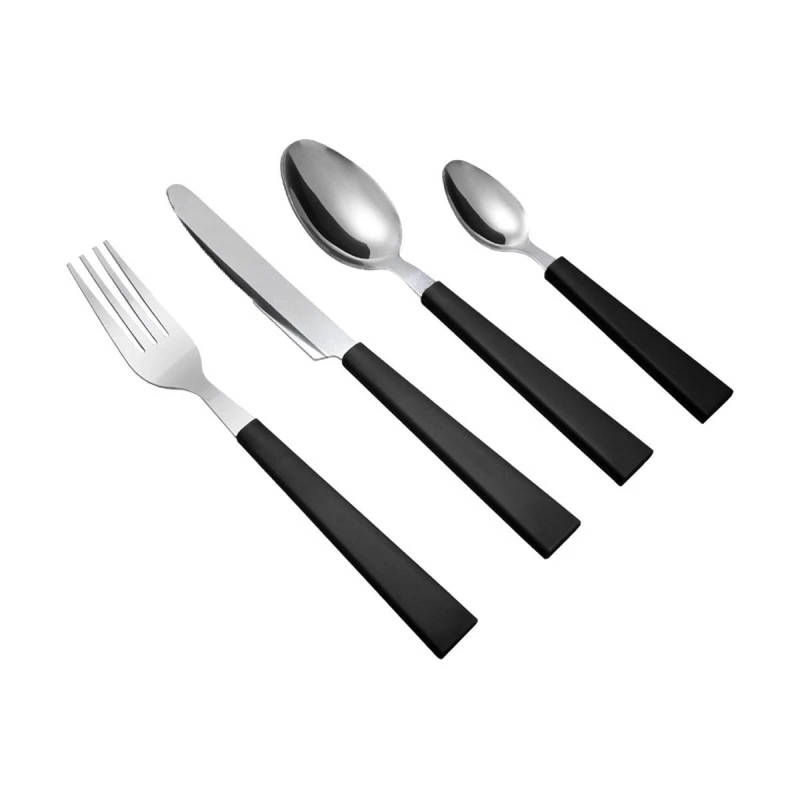 CUTLERY SET BLACK HANDLE STAINLESS STEEL 18/0 16 PCS.