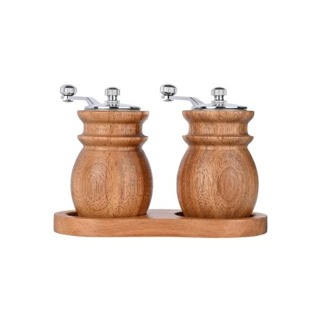 SALT/PEPPER MILLS ALLURE SET OF 2PCS. WITH WOODEN BASE