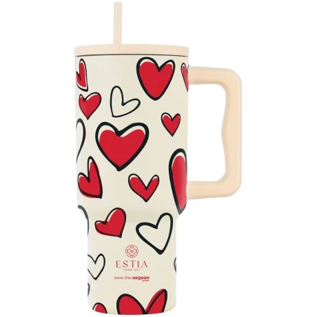 INSULATED STRAW TUMBLER XL SAVE THE AEGEAN 900ml RED VALENTINE