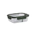 LUNCH BOX GLASS CLICK &amp; SEAL 2 TIERS WITH SILICON AIR-VENT 1030ml OLIVE