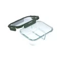 LUNCH BOX GLASS CLICK &amp; SEAL 2 TIERS WITH SILICON AIR-VENT 1030ml OLIVE