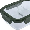 LUNCH BOX GLASS CLICK &amp; SEAL 2 TIERS WITH SILICON AIR-VENT 1030ml OLIVE