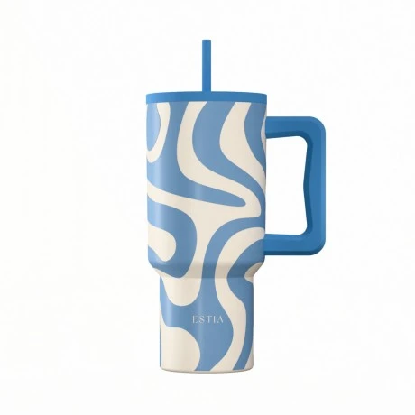 INSULATED STRAW TUMBLER XL SAVE THE AEGEAN 900ml OCEAN WAVES