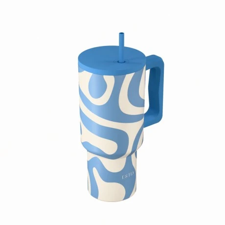 INSULATED STRAW TUMBLER XL SAVE THE AEGEAN 900ml OCEAN WAVES