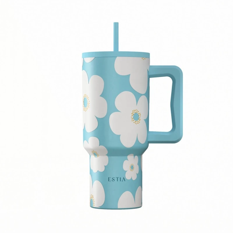 INSULATED STRAW TUMBLER XL SAVE THE AEGEAN 900ml BLUE DAISY