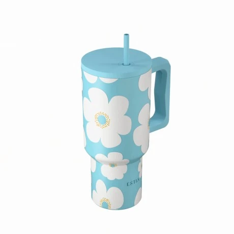 INSULATED STRAW TUMBLER XL SAVE THE AEGEAN 900ml BLUE DAISY