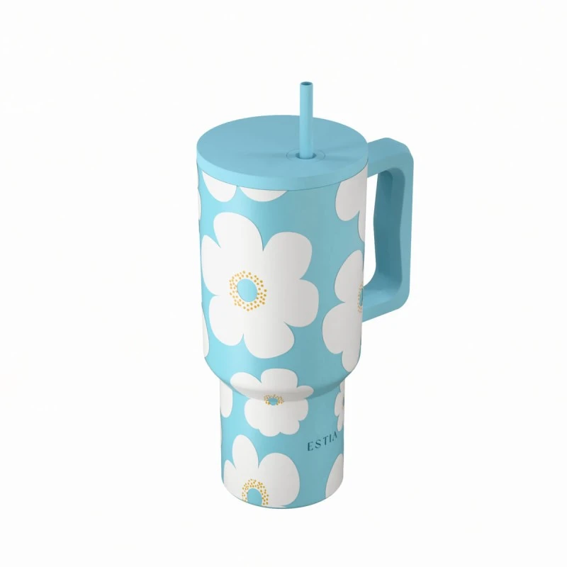 INSULATED STRAW TUMBLER XL SAVE THE AEGEAN 900ml BLUE DAISY