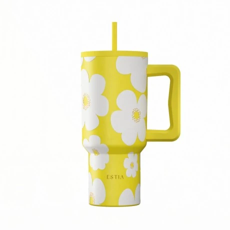 INSULATED STRAW TUMBLER XL SAVE THE AEGEAN 900ml YELLOW DAISY