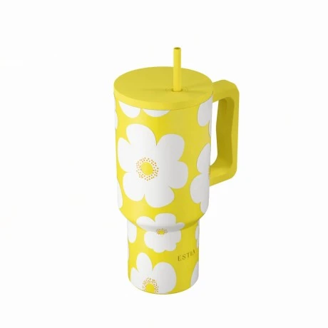 INSULATED STRAW TUMBLER XL SAVE THE AEGEAN 900ml YELLOW DAISY