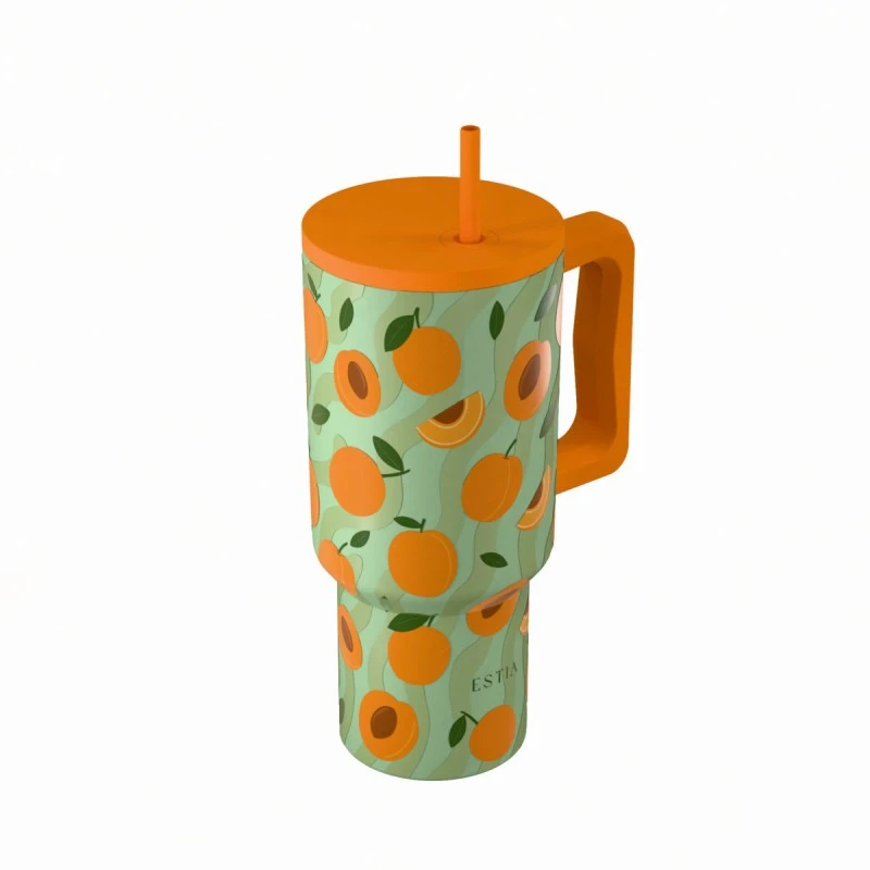 ESTIA ΘΕΡΜΟΣ STRAW TUMBLER XL SAVE THE AEGEAN 900ml PEACH GARDEN