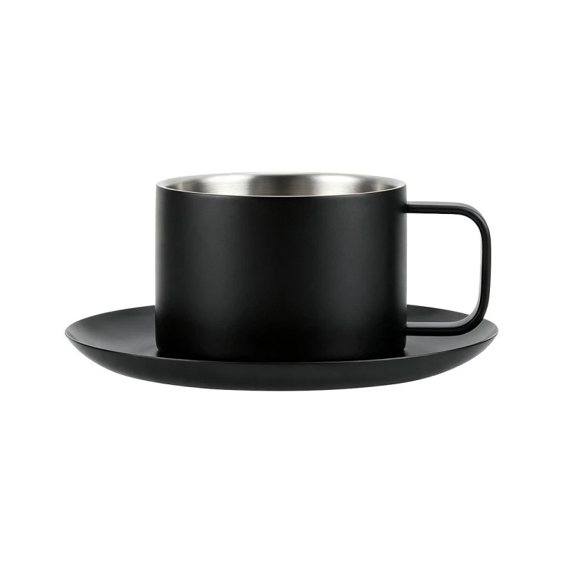 COFFEE CUP WITH SAUCER TAZZINA STAINLESS STEEL 250ml BLACK