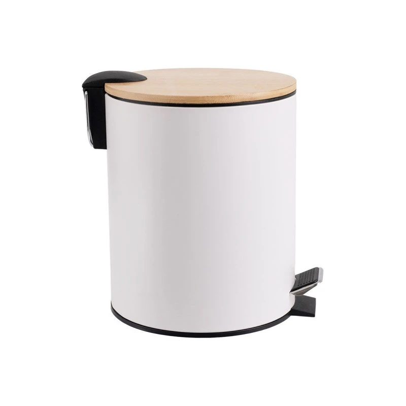 BATHROOM BIN BAMBOO ESSENTIALS SOFT CLOSE  5lt WHITE