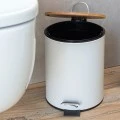 BATHROOM BIN BAMBOO ESSENTIALS SOFT CLOSE  5lt WHITE