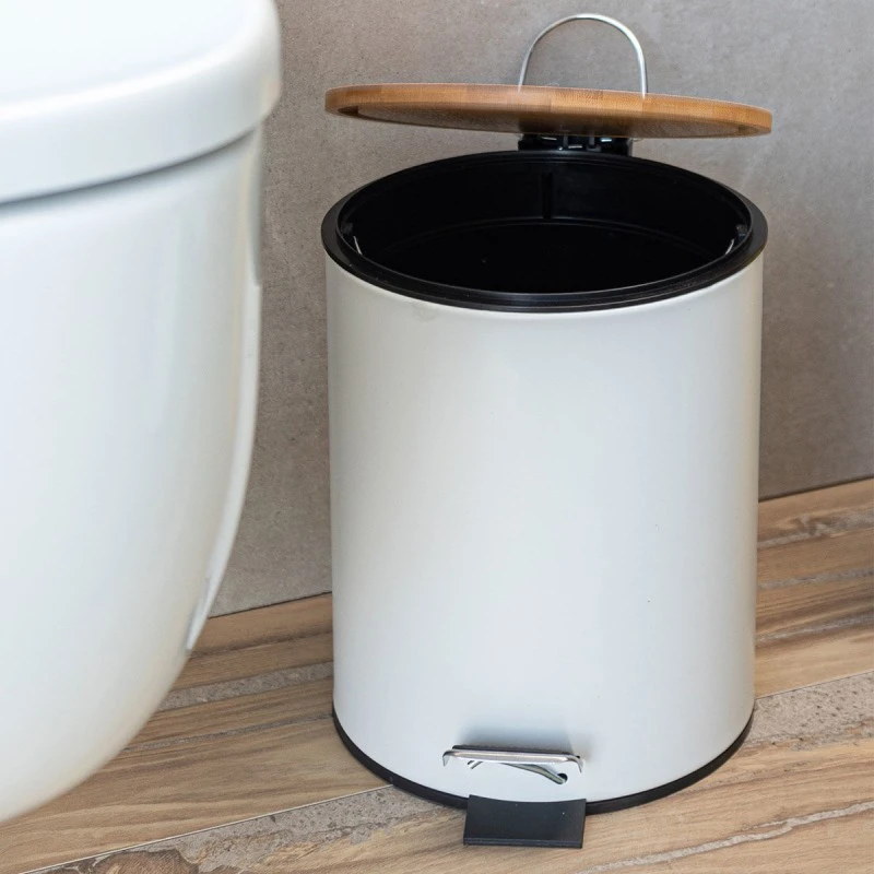 BATHROOM BIN BAMBOO ESSENTIALS SOFT CLOSE  5lt WHITE