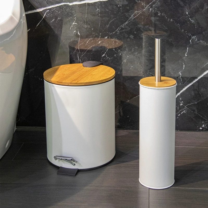 BATHROOM BIN BAMBOO ESSENTIALS SOFT CLOSE  5lt WHITE