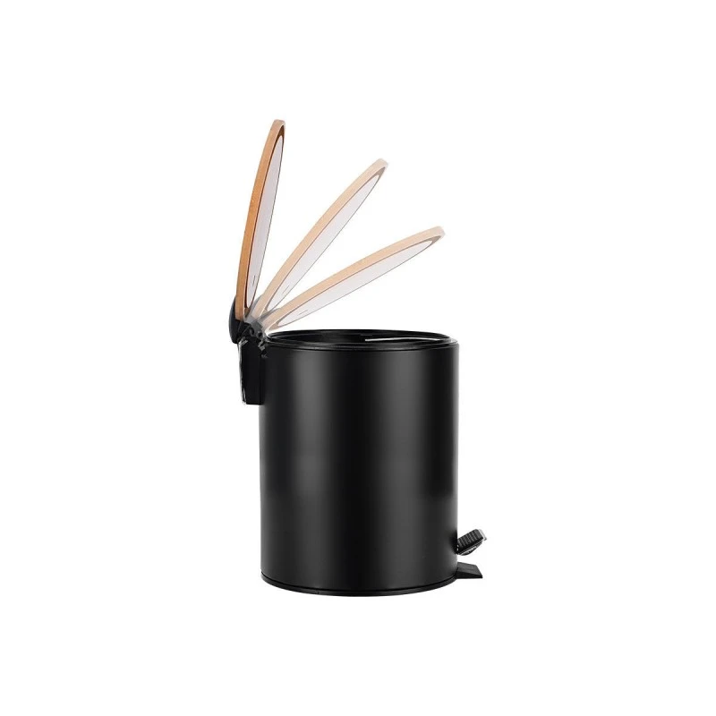 BATHROOM BIN BAMBOO ESSENTIALS SOFT CLOSE  5lt BLACK