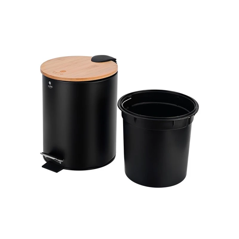 BATHROOM BIN BAMBOO ESSENTIALS SOFT CLOSE  5lt BLACK