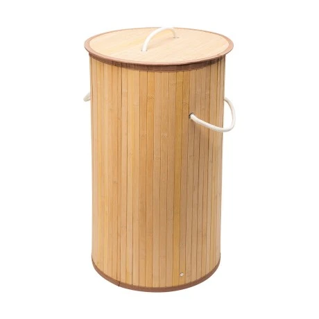 LAUNDRY BASKET BAMBOO ESSENTIALS FOLDABLE 57lt ROUND