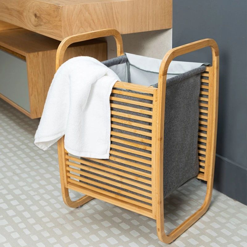 LAUNDRY BASKET BAMBOO ESSENTIALS 40x35x60.5cm WITH POLYESTER BAG