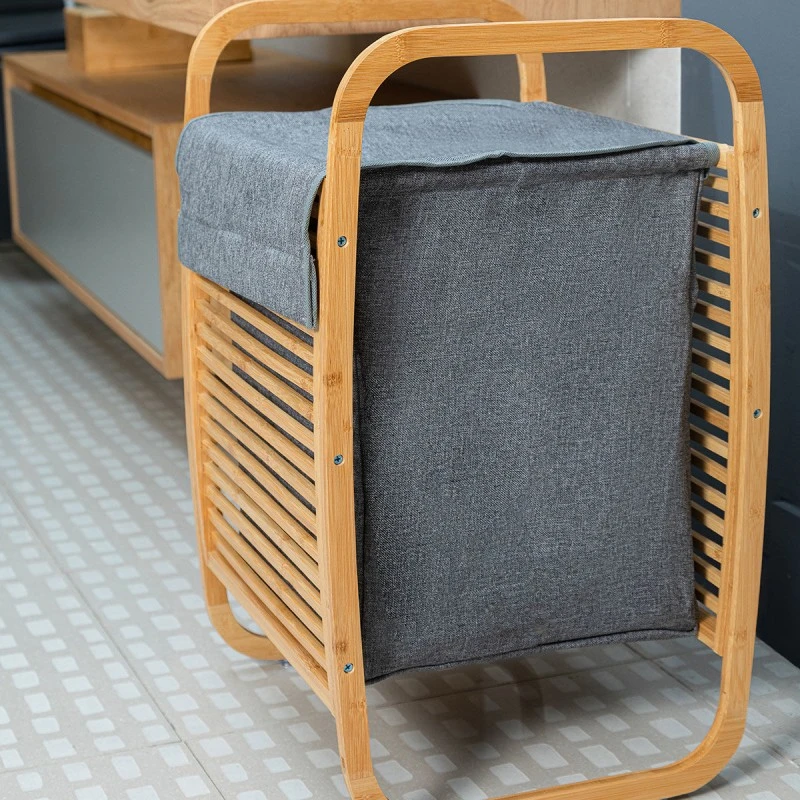 LAUNDRY BASKET BAMBOO ESSENTIALS 40x35x60.5cm WITH POLYESTER BAG