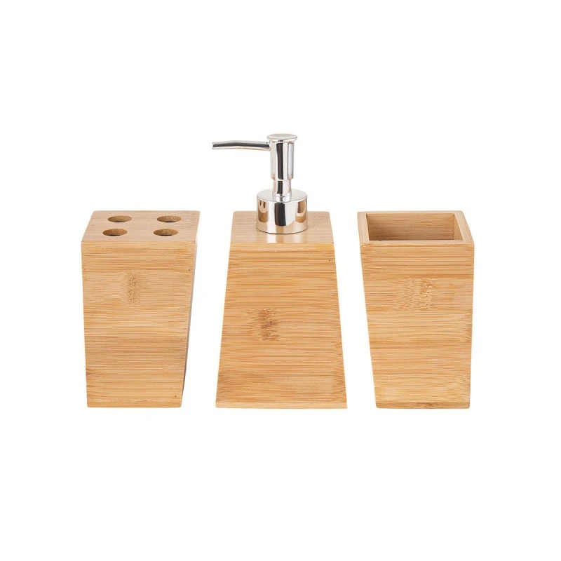 BATHROOM ACCESSORISEES BAMBOO ESSENTIAL WITH PLATE SET 3pc