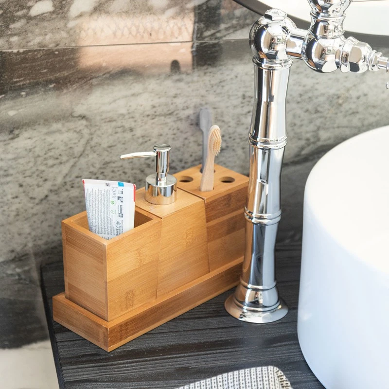 BATHROOM ACCESSORISEES BAMBOO ESSENTIAL WITH PLATE SET 3pc