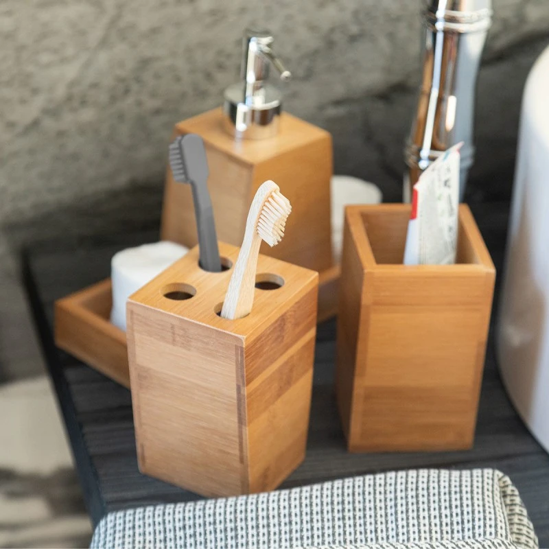 BATHROOM ACCESSORISEES BAMBOO ESSENTIAL WITH PLATE SET 3pc