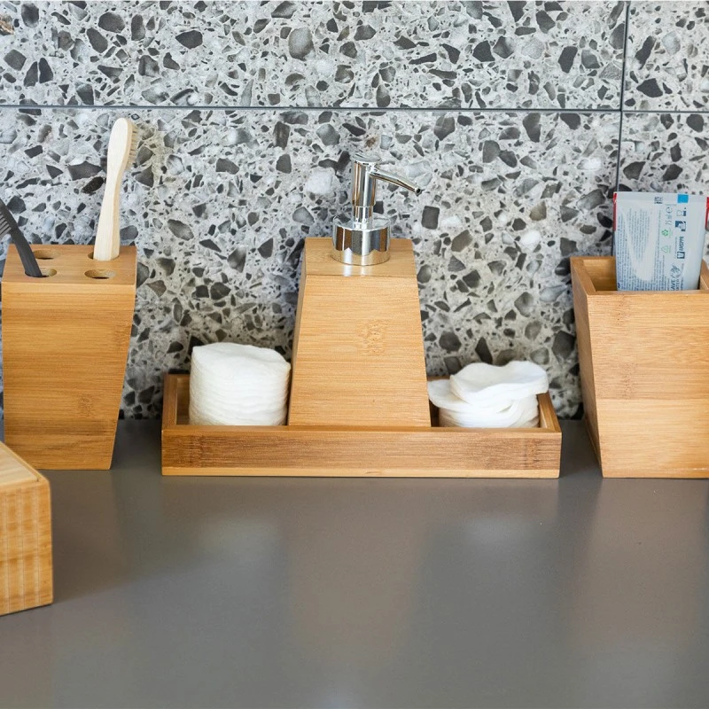 BATHROOM ACCESSORISEES BAMBOO ESSENTIAL WITH PLATE SET 3pc