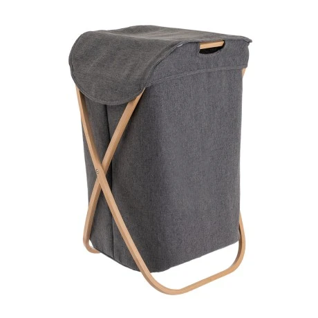 LAUDRY BASKET BAMBOO ESSENTIALS  40x40x70cm FOLDABLE WITH POLYESTER BAG GREY