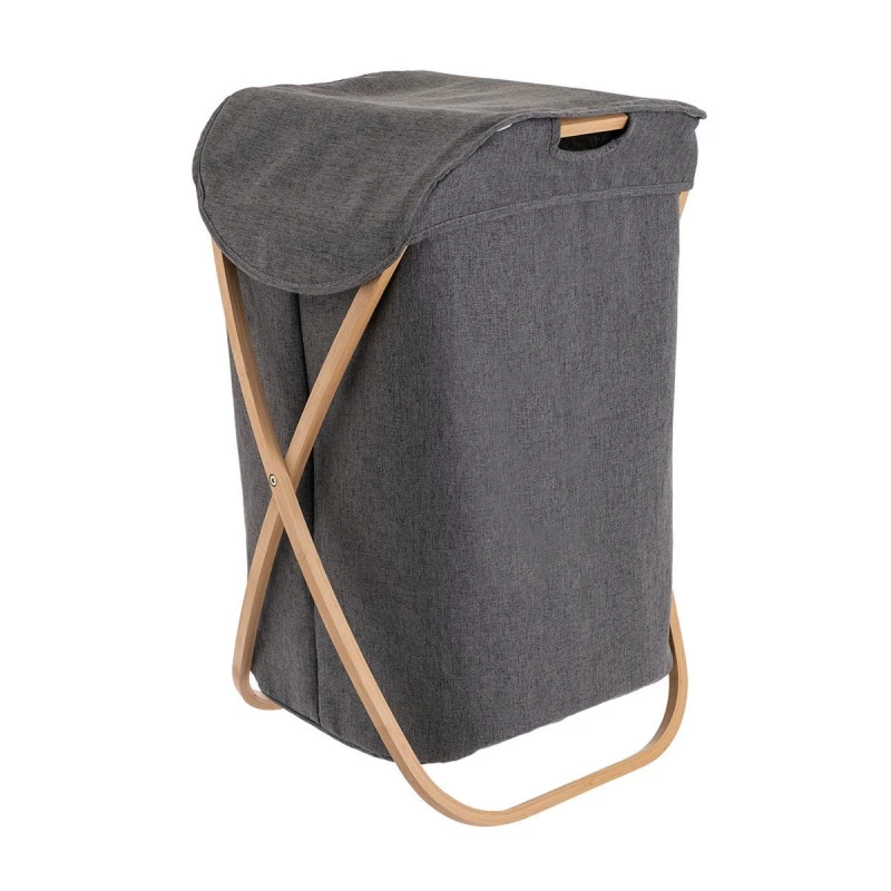 LAUDRY BASKET BAMBOO ESSENTIALS  40x40x70cm FOLDABLE WITH POLYESTER BAG GREY