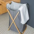 LAUDRY BASKET BAMBOO ESSENTIALS  40x40x70cm FOLDABLE WITH POLYESTER BAG GREY
