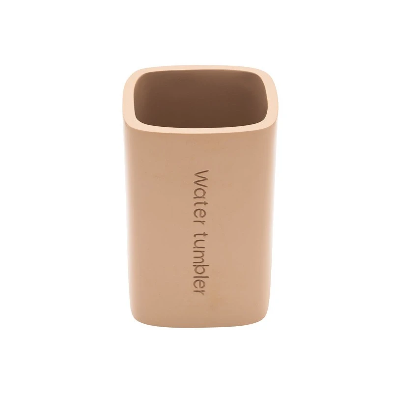 TOOTHBRUSH HOLDER TEXT POLYRESIN BEIGE