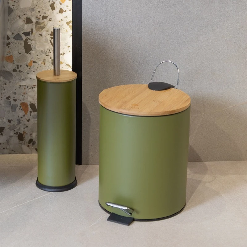 BATHROOM BIN BAMBOO OLIVE SERIES CLOSE 5lt OLIVE