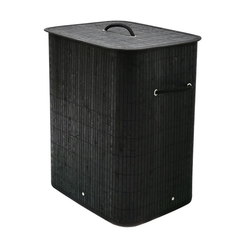 LAUNDRY BASKET BAMBOO ESSENTIALS FOLDABLE RECTANGULAR 60lt BLACK
