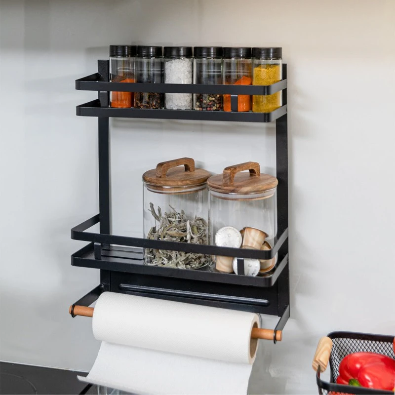 KITCHEN RACK METAL DOUBLE TIER 30x11x37cm WITH PAPER TOWEL HOLDER