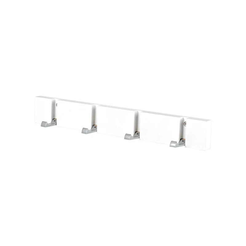 WALL HANGER WOODEN 40x5.5x1.8cm WITH 4 FOLDABLE HOOKS WHITE
