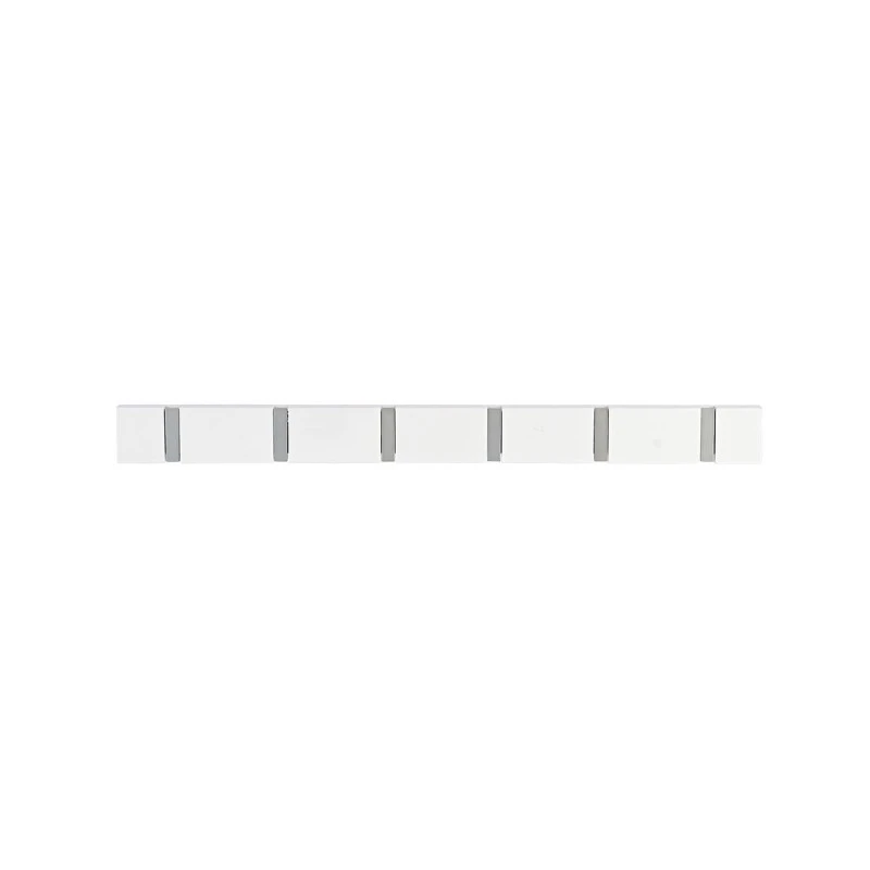 WALL HANGER WOODEN 60x5.5x1.8cm WITH 6 FOLDABLE HOOKS WHITE