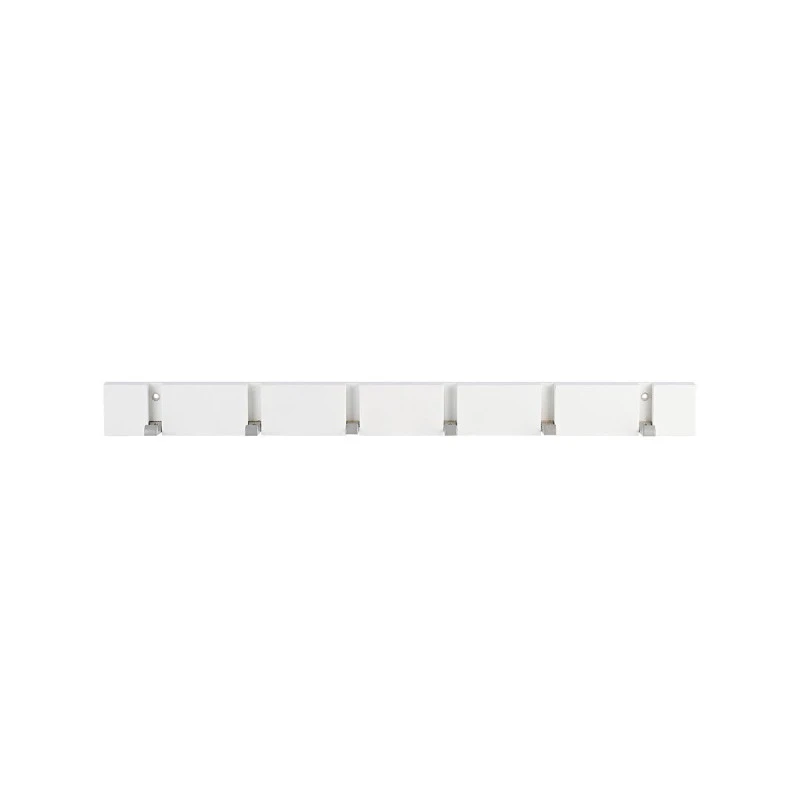 WALL HANGER WOODEN 60x5.5x1.8cm WITH 6 FOLDABLE HOOKS WHITE
