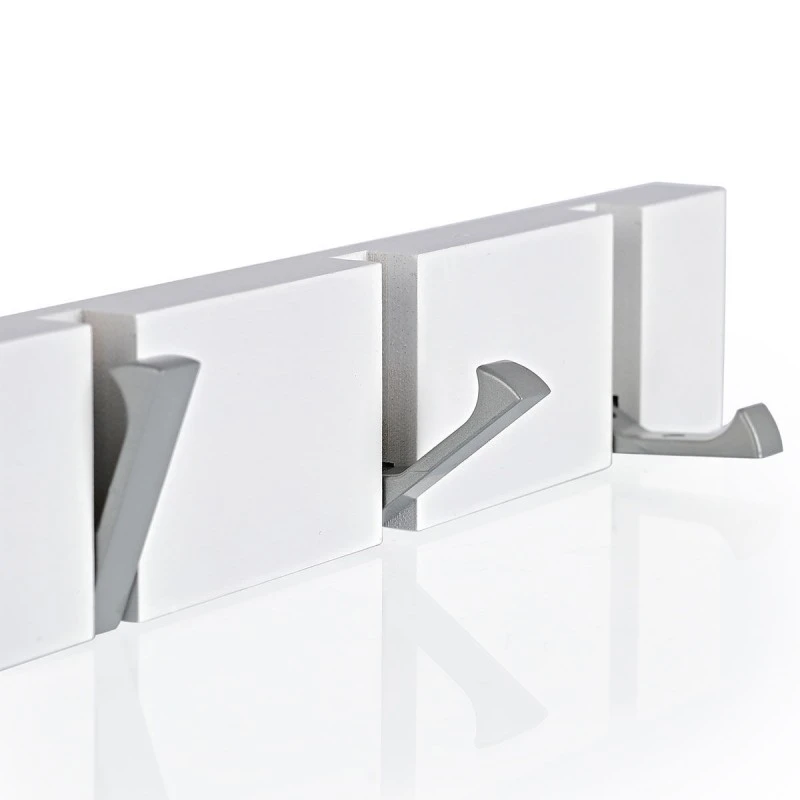 WALL HANGER WOODEN 60x5.5x1.8cm WITH 6 FOLDABLE HOOKS WHITE