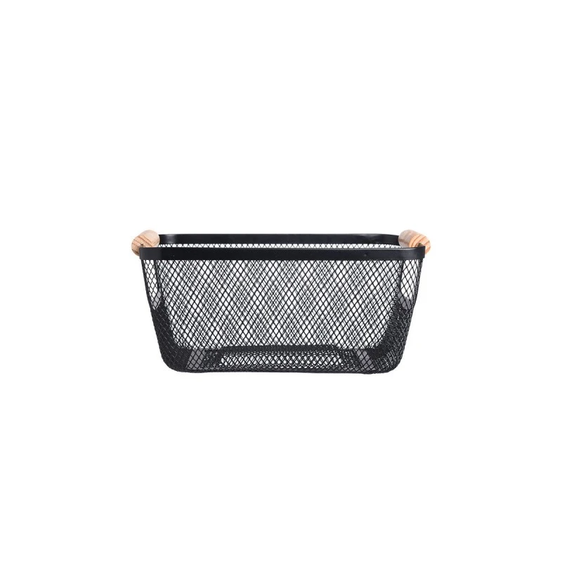 STORAGE BASKET METALLIC WITH WOODEN HANDLES 24x17x11cm BLACK