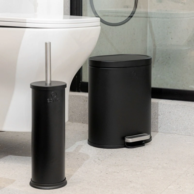 BATHROOM BIN OVOID SOFT CLOSE 6lt BLACK