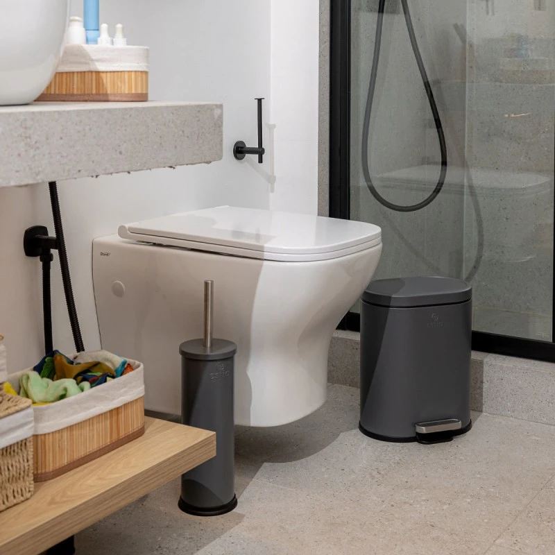 BATHROOM BIN OVOID SOFT CLOSE 6lt GREY