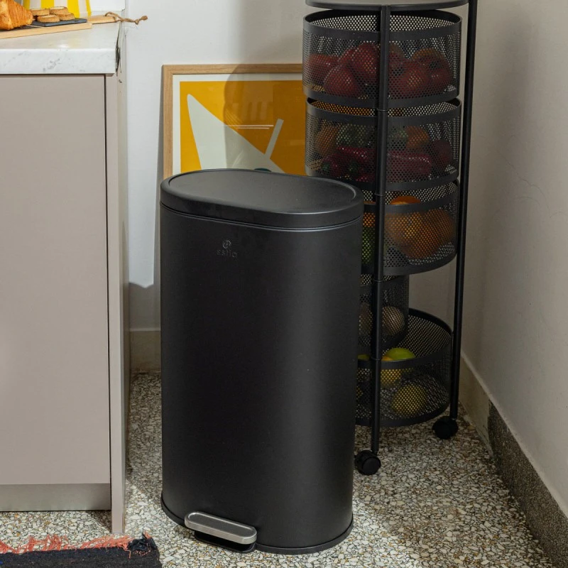 KITHCEN TRASH CAN OVOID SOFT CLOSE 30LT BLACK