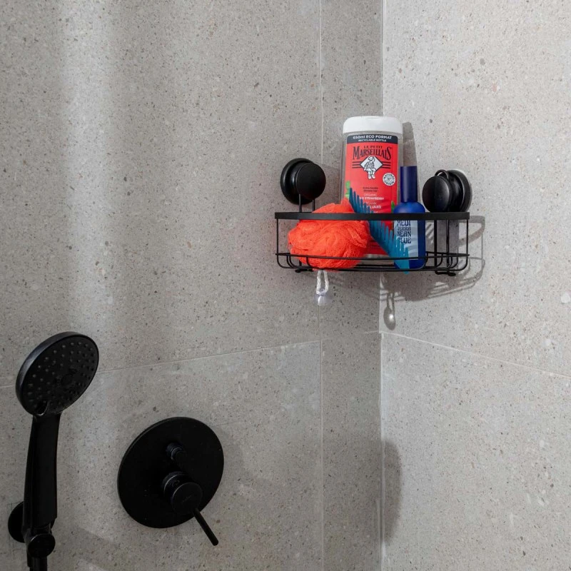 BATHROOM CORNER SHELVES WITH SUCTION CUP BLACK